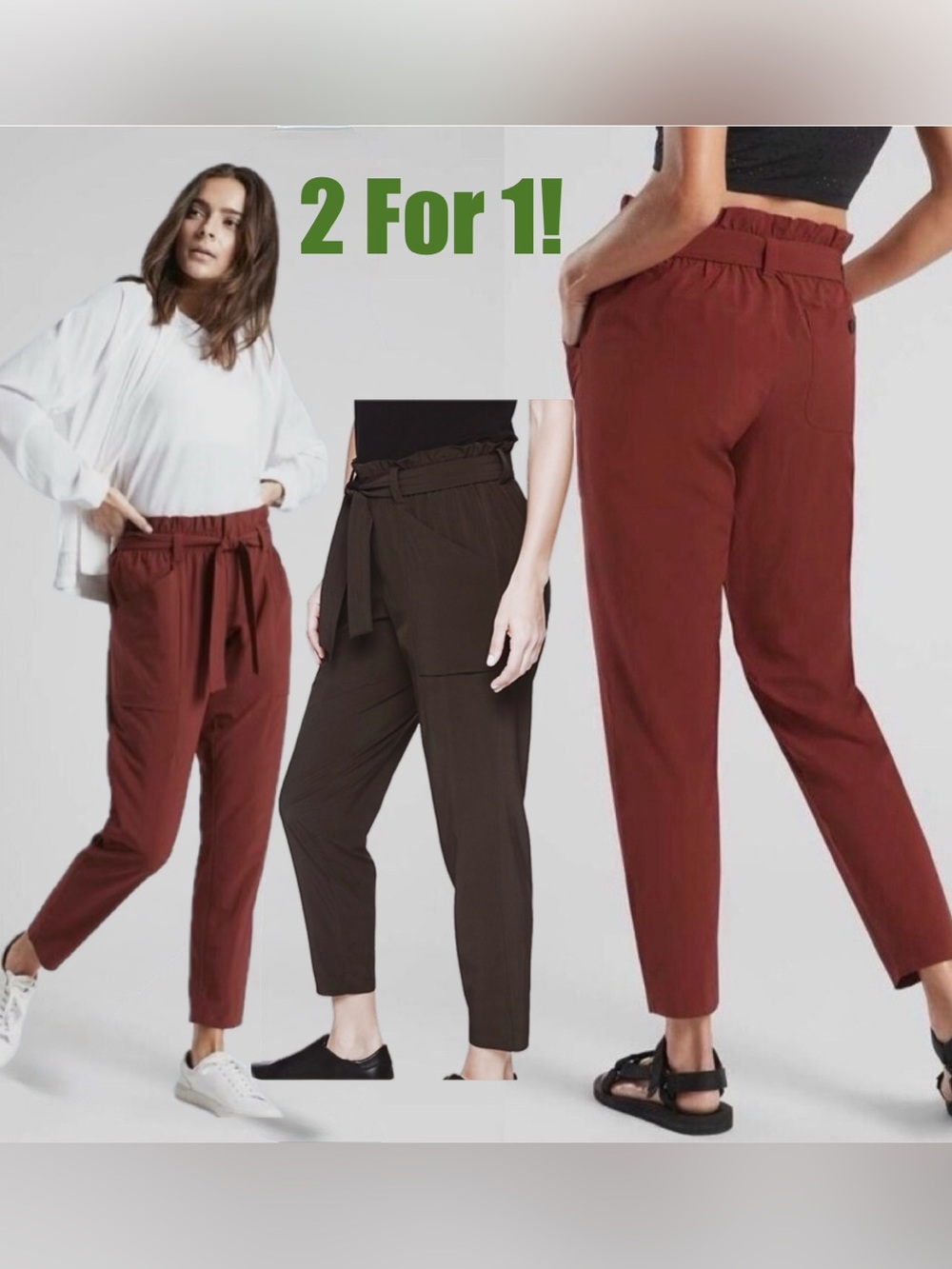 2 for 1 Athleta Skyline Paperbag Waist Cropped Tapered Pants - Rust AND Grey